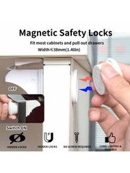 34入組/套用於櫥櫃門和抽屜的多功能兒童安全鎖，帶磁力鎖、鑰匙和安裝支架