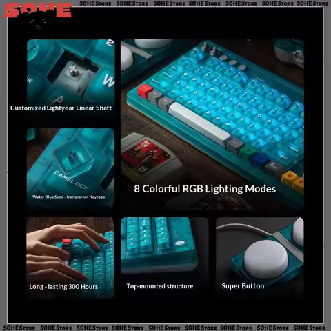 Retro87 Mechanical Keyboard Blue Transparent Wireless Game Office Tri-mode Bluetooth Wired PC Notebo