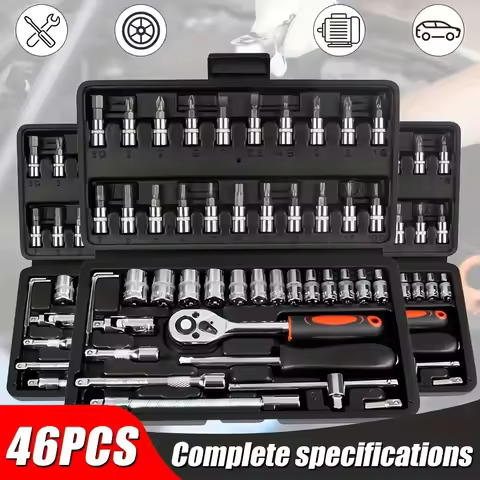 Car Repair Tool Kit 46 pcs Socket Set Car Repair Tool Ratchet Torque Wrench Combo Auto Repairing Too
