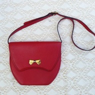 80s Vintage NINA RICCI Paris Red Genuine Leather crossbody // shoulder bag, cute