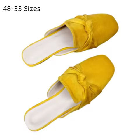 Women Designer Sandals Flat With Slipper Flock Square Tip Bow-Knot Shoes Outdoor Summer Slip-Ons Gre