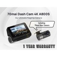 (Ready Stock) 70mai A800S 4K Dashcam + Rear Camera Dual-Channel Recording Vision