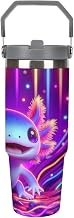 Neon Cute Axolotl Tumbler with Lid And Straw 30oz Purple Cartoon Animal Stainless Steel Cup Insulate