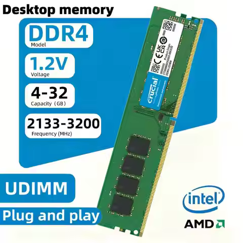Crucial DDR4 RAM 4/8/16/32GB 2133/2400/2666/3200Mhz Desktop Memory UDIMM 288-Pin Compatible with Int