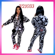 V21033Fashion Spring 2piece Set Women Long Sleeve Top and Long Pants