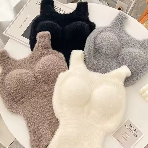 Y2K Kawai Little Sheep Coral Fleece Vest Women Soft Chest Pad Winter Tank Top Cute Girl Bra Lingerie
