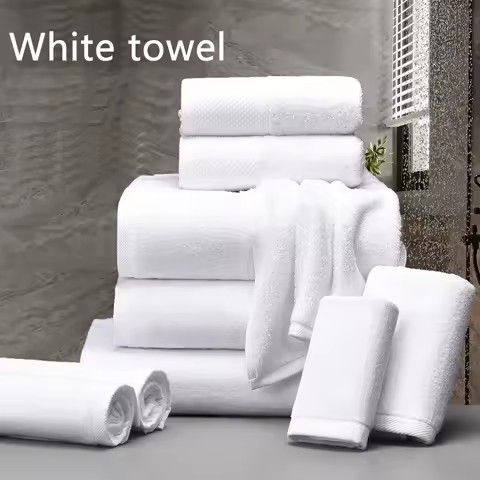 Hotel Towels, Hotel Bath Towels, Pure Cotton Towels for Hotels and Beauty Salons, White Squares, Sof