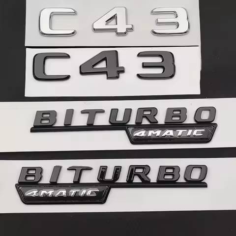 3D ABS Chrome Car Rear Trunk Logo Letters BITURBO 4MATIC Emblem Badge Sticker For Mercedes C43 C 43 