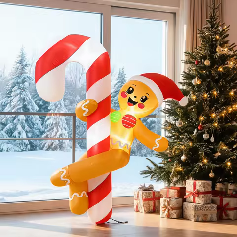 6FT Inflatable Dancing Gingerbread Man Christmas Decoration, Festive Joyful Inflatable Gingerbread M