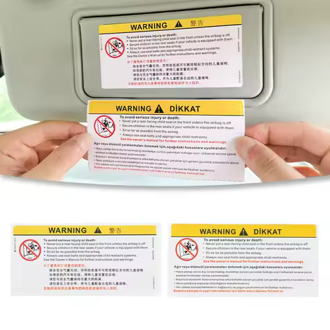 Car Interior Front Sun Visor Makeup Mirror Sticker Airbag Sticker Safety Warning Sticker Warning Boa