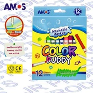 AMOS - 韓國 AMOS 12色幼桿易洗水筆顏色筆 #CM12P-L《香港行貨》