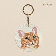 EMJOUR Double-Sided Embroidered Charm-Orange Cat | Pet Souvenir Gift Key Ring Bag Accessories