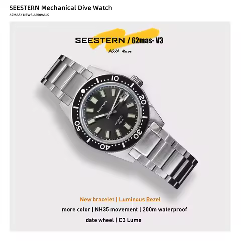 SEESTERN 62MAS Diving Watch Men Automatic Mechanical Wristwatch Luminous Bezel Waterproof NH35 Movem
