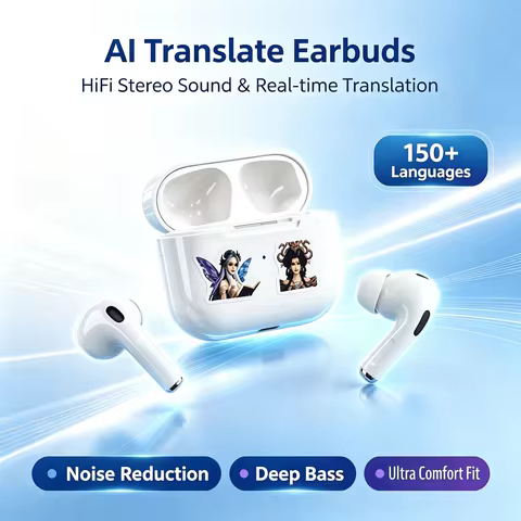 AI Translate Earphones Wireless Bluetooth Earbuds HiFi Stereo Bass Boost Touch Control Headsets Nois