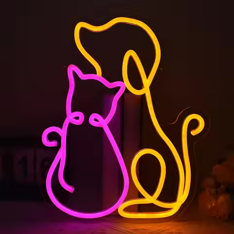 Cat and Dog Neon Sign Dimmable LED Neon Lights for Bedroom Pet Shop Grooming Shop Coffee Shop Pet Th