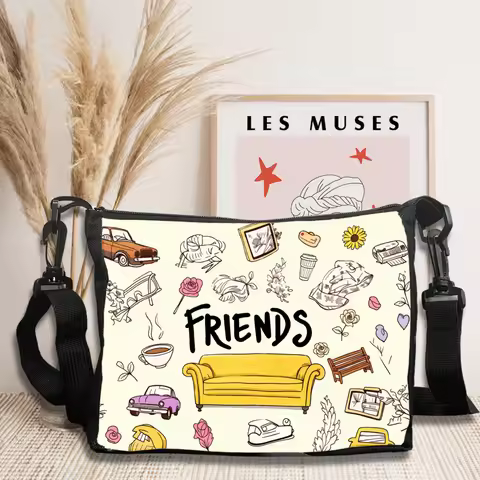 Crossbody Bag Cream Friends Tv Show Pattern Printed bag, Lightweight Shoulder Bag, Portable Work Han