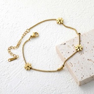 Seven-Petal Flower Anklet ins Mori Design Flower Chain Anklet Electroplating 18K Gold Stainless Stee