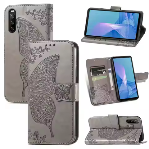 Cute Butterfly Case for Sony Xperia 10 III (6.0in) Cover Leather Wallet Book Black Xperia10 3 SO-52B