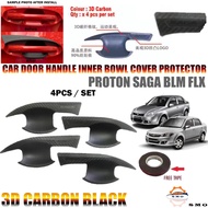 Car Door Handle Inner Bowl Cover Protector Proton Saga BLM FLX FL SE 4pcs/Set 3D Carbon Black Akseso