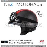 Helmet Motor  ♠NEZT Retro Leather Halfcut Steng Helmet Y15 RS150 RFS VF3 NVX NMAX VARIO✪