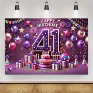 2D 1pc Purple Theme Party Celebration 41st Birthday Party Backdrop, Suitable For Family Gathering, W