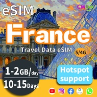 France eSIM: Unlimited Data 10 or 15 Days 2GB per Day. Countries Covered:Netherlands France Spain It