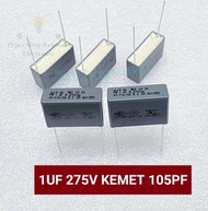 (แพ็ค1ตัว/แพ็ค5ตัว/แพ็ค10ตัว) โพลี่ C 1UF 275VAC แบรนด์KEMETอิตาลี เกรดอย่างดี ขาห่าง28มิล 105PF 100