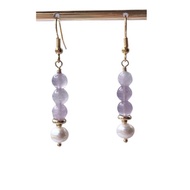 7A薰衣草紫水晶串珍珠垂墜耳環