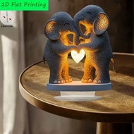 2D Flat Crystal Love Elephant Desktop Decoration - Museum Style Texture Design, 24.99x19.99cm, Valen