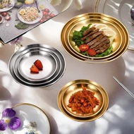 [ruiqingzhu] 1PC Thickened New Stainless Steel Disc Golden Cafe Tray Dining Disc Fruit Meat Dessert 