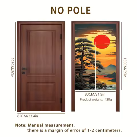 1pc Japanese Landscape Art Door Curtain - 31.5 x 59 Inches, Sunset Mountain & Pine Tree Design, Deco