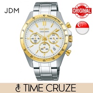 [Time Cruze] Seiko JDM SBTR024 Spirit Chronograph White Dial Gold Bezel Quartz Men Watch