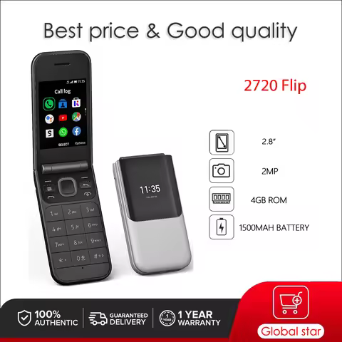 Original 2720 Flip 4G Dual SIM CellPhone Russian Arabic Hebrew Keyboard Made in Finland Unlocked