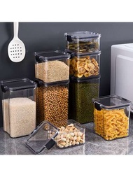 1入組廚房印章罐子適用於和家用的防潮收納盒,透明塑料零食和幹的商品收納容器