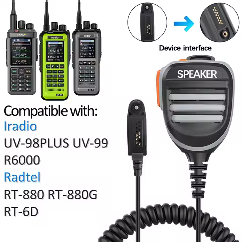 Walkie Talkie Microphone Speaker MIC Dual PTT Compatible With Iradio UV-98 PLUS UV-99 R6000 Radtel R