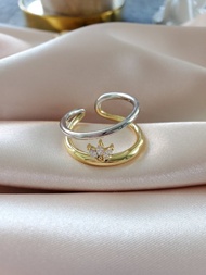 黃銅鍍18K金耳夾 ~ 鑽耳骨夾 ~ 雙層耳掛 ~ 2 -Tone 雙色大耳扣