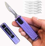 Auto Retractable Utility Safety Black Automatic Cutter Scalpel Pocket Push Button EDC Razor with 10P