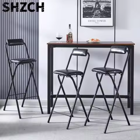 Portable Folding Bar Chairs High Foot Counter Chair with Backrest Compact Reception & Fishing Seat L