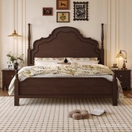 Solid Wood Bed Rice Ripples Soft Bed 1.5 Bed Storage Bed Retro Double New Chinese Style Main Bed Sim
