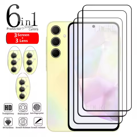 6-in-1 For Samsung A35 5G Glass For Samsung A35 Glass 9H Full Glue Cover Screen Protector For Samsun
