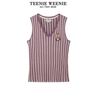 Teenie Weenie ฤดูร้อนคอวีลายถักเสื้อกล้ามสําหรับผู้หญิงสไตล์สาวเดินทางเสื้อสวมหัวแขนกุดไฟเบอร์ผสมวัส