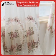 AnneyOneDecor Rose Flower Embroidered Sheer Curtain European Curtain Window Tulle Pink Gauze Curtain Sliding Door Curtains