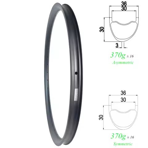 370g SL 650B MTB XC 36mm asymmetric clincher tubeless carbon rim 30mm deep 30mm inner UD 3K 12K 24H 
