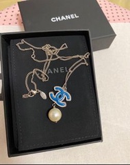 Chanel 藍色雙C珍珠項鍊 正品