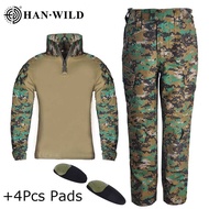 Plus Kids Camouflage Training Clothes Suit Tactical Shirt Pants With Pads CS Field Camping Military 