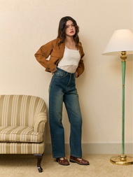 กางเกงยีนส์ RAVVESTUDIOs Classic High Rise Jeans - Dark Vintage
