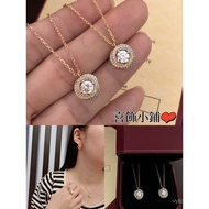 New Three Rings K Gold Inlaid Diamond Necklace Short Necklace Women's Necklace 2V9L