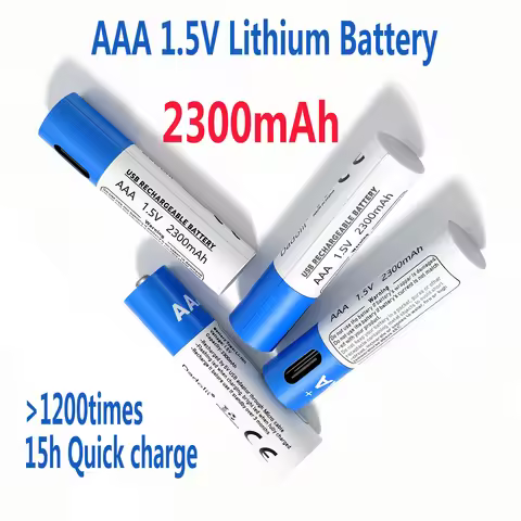 AAA 1.5V Rechargeable 2300mAh Battery 2000+ cycles Lithium Polymer Battery Quick Charging by Type-C