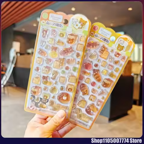 1-2pcs Kawaii Rilakkuma Bear 3d Relief Crystal Sticker Cute Diy Mobile Phone Decor Stickers Student 