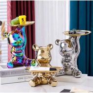 Bearbrick bear statue carrying a tray, Jewelry tray, Cosmetic tray, Plate decoration, Shelf, Home de